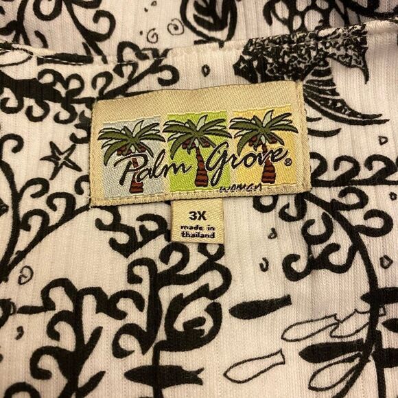 Palm Grove Black and White Fish Palm Trees Beach Top Sz 3X - Picture 10 of 13